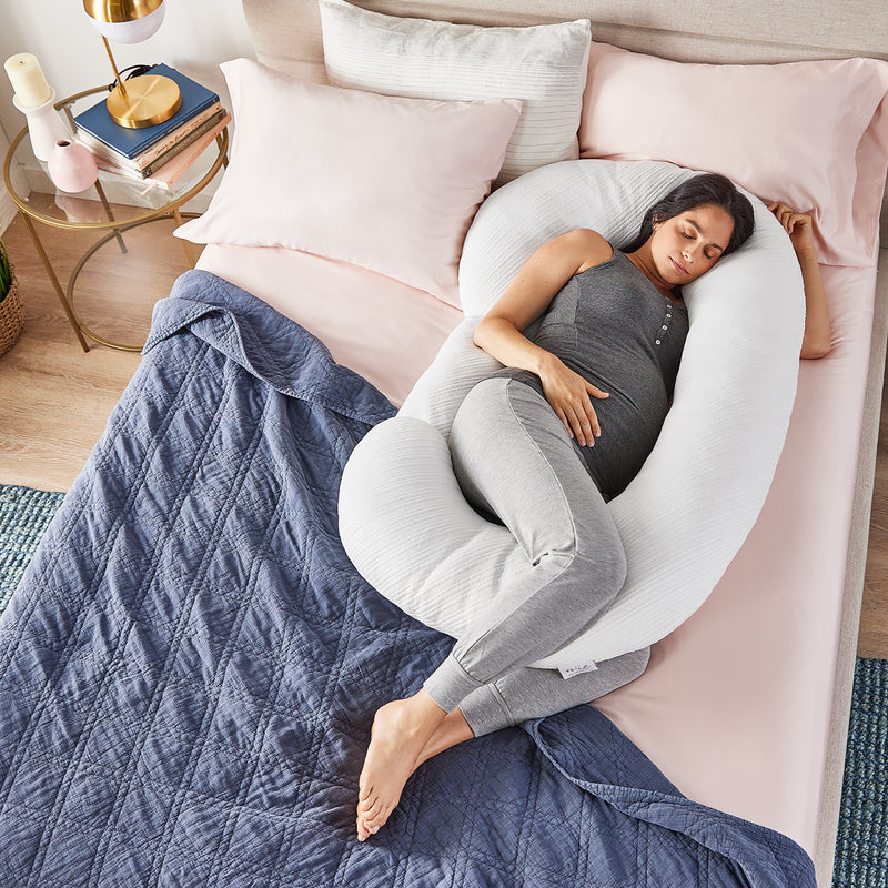 c-shape pregnancy pillow with antimicrobial cool cover